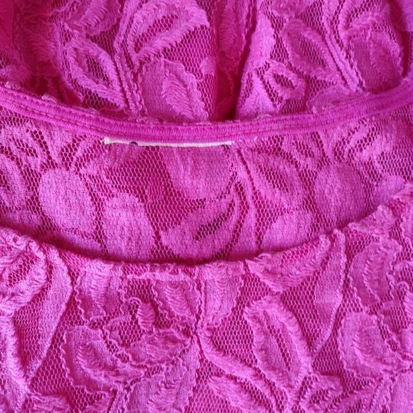 Free People Bright Pink Double Mini Dress with Detachable Lace Outer Dress No Sz - Picture 9 of 11